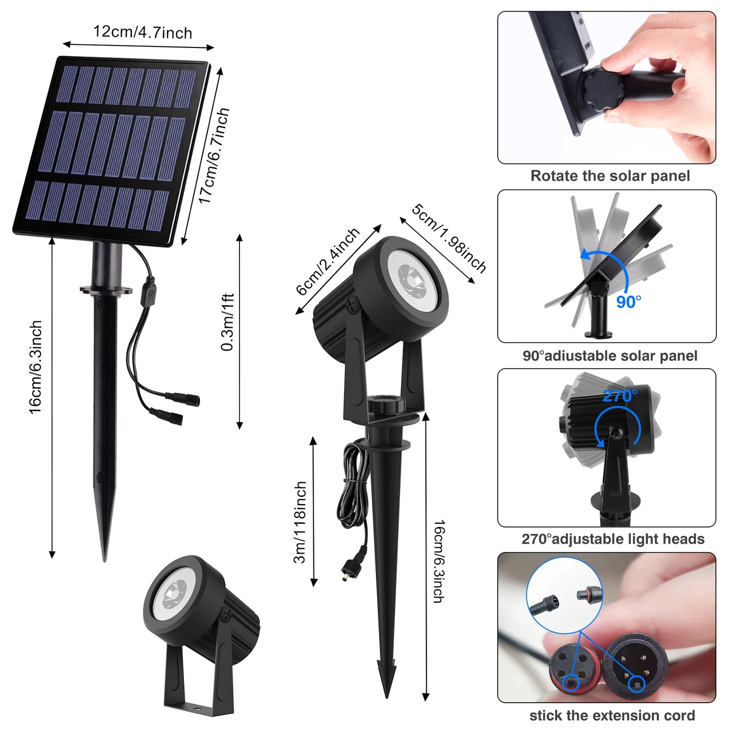 3000K/6000K RGB Solar LED Waterproof Outdoor Spotlight